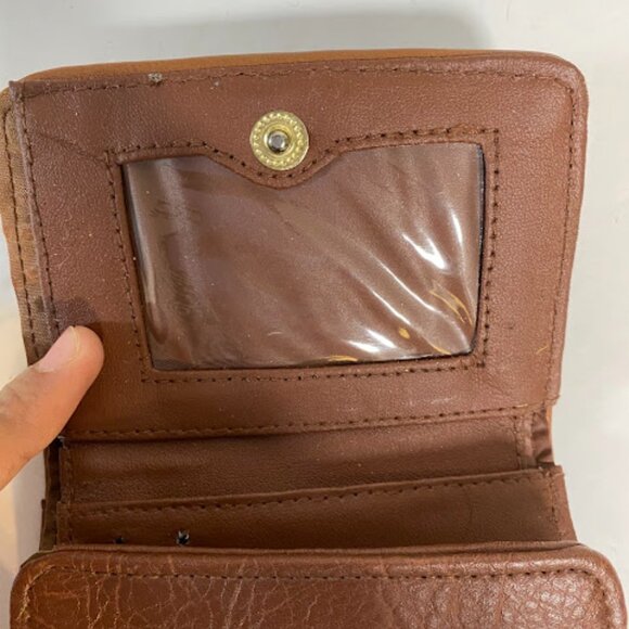 Women's Two-Tone Brown Gold Faux Leather Tri-Fold Wallet Small - Picture 6 of 8